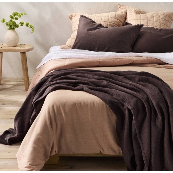 Full/Queen Cotton Slub Blanket Fig Brown - Casaluna NEW - Picture 3 of 6